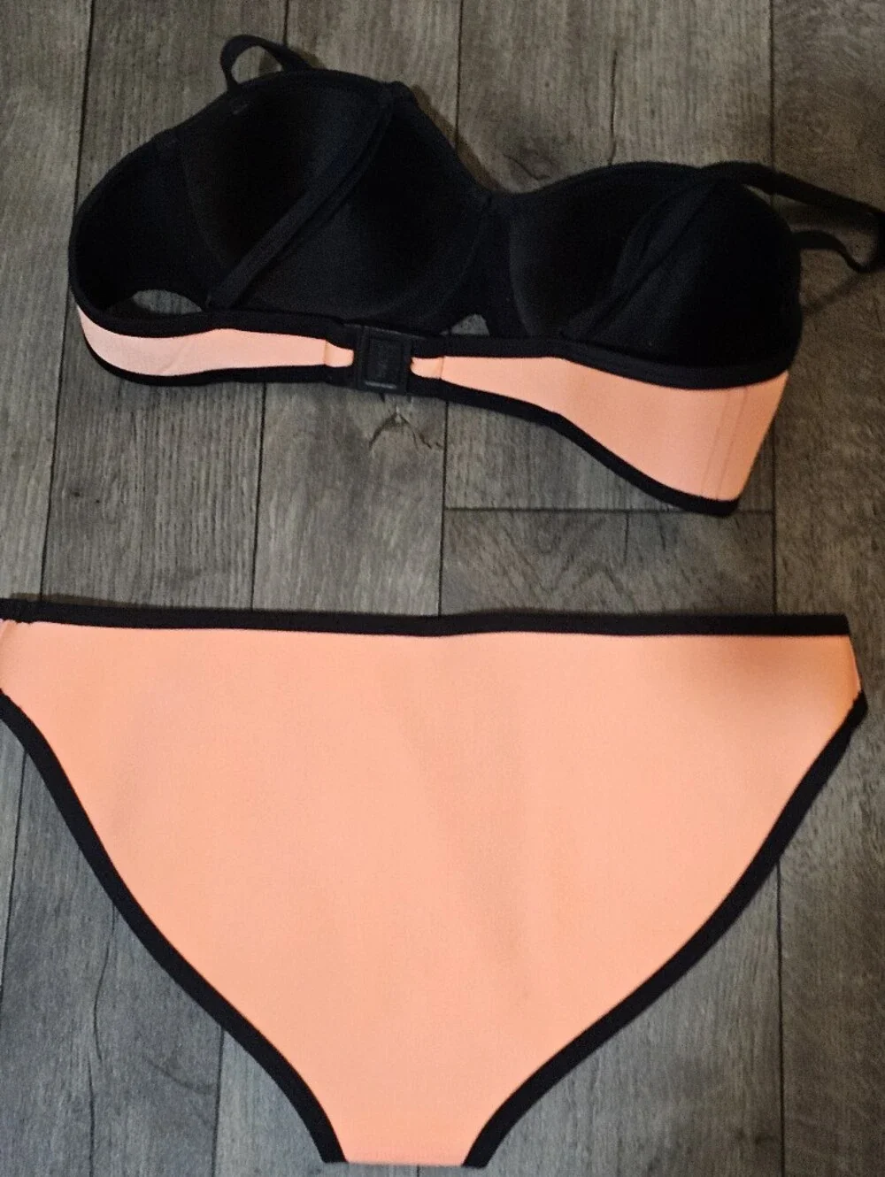 Triangl swimwear Poppy Peach Soda Colorblock Bikini Set with Black Trim{Bx8}